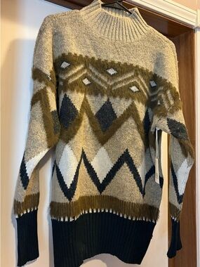 a.n.a Women’s Olive, Black & Cream Patterned Cowl Neck Sweater